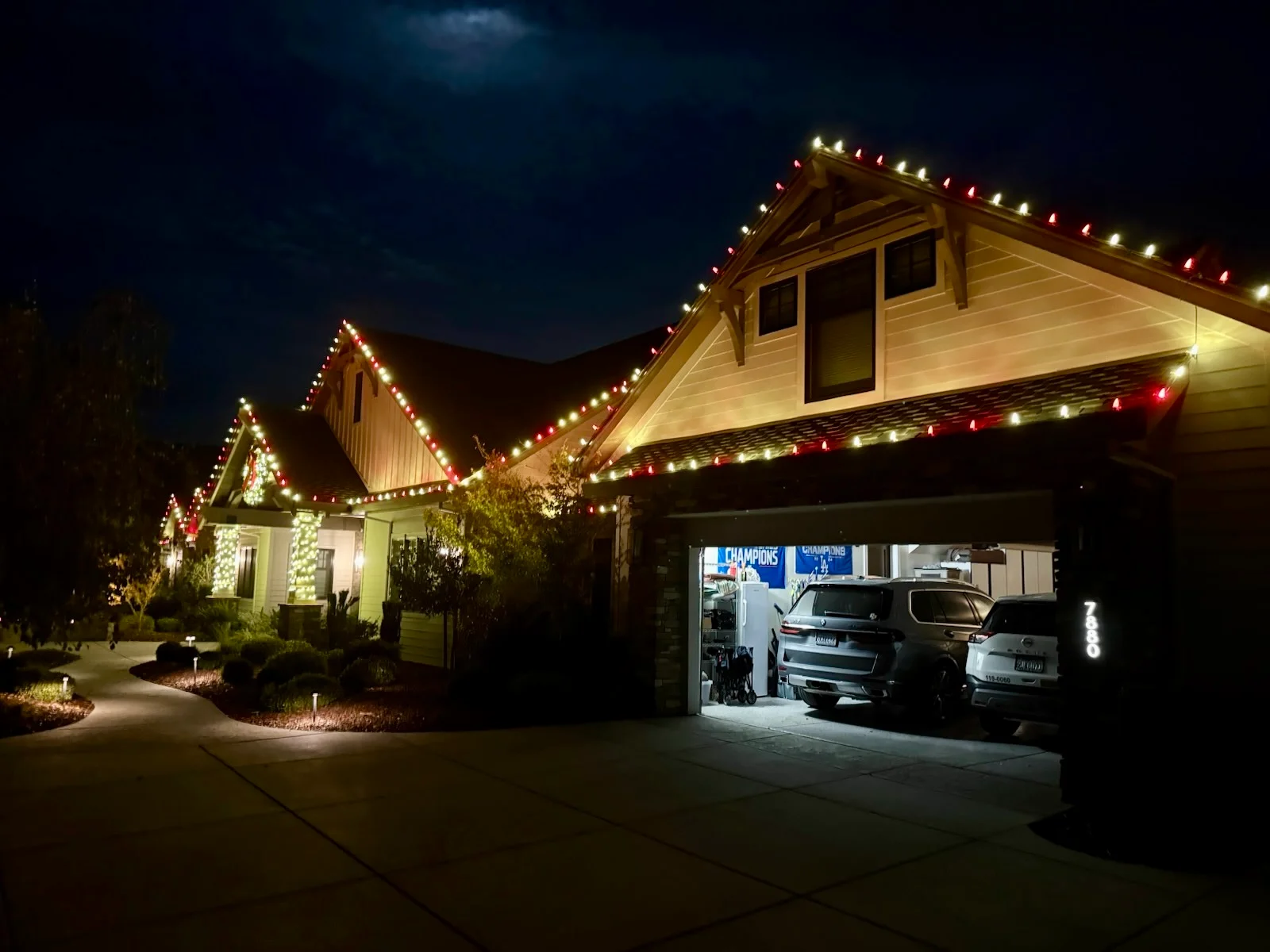 Santa's Lights crew installing a full roofline display in Citrus Heights, Sacramento