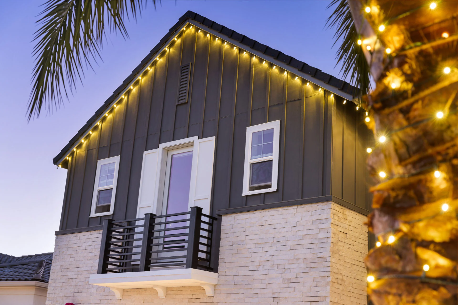 Large coordinated Christmas light display across a Folsom property