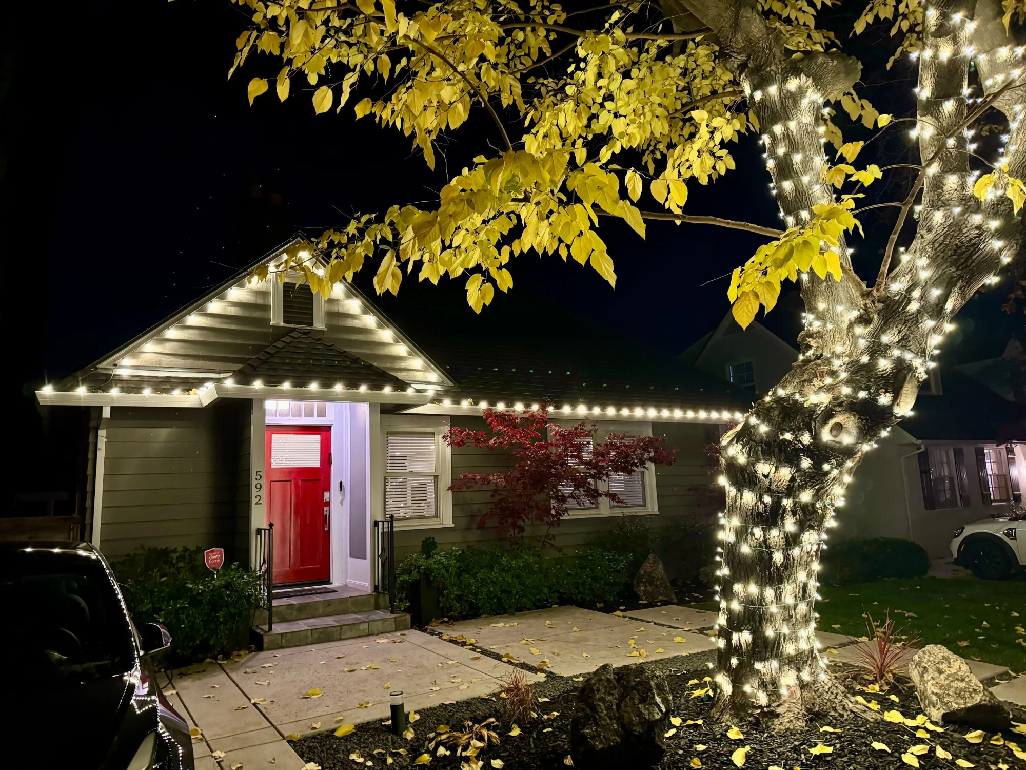 Timer controlling Christmas lights on a Sacramento home to reduce energy costs