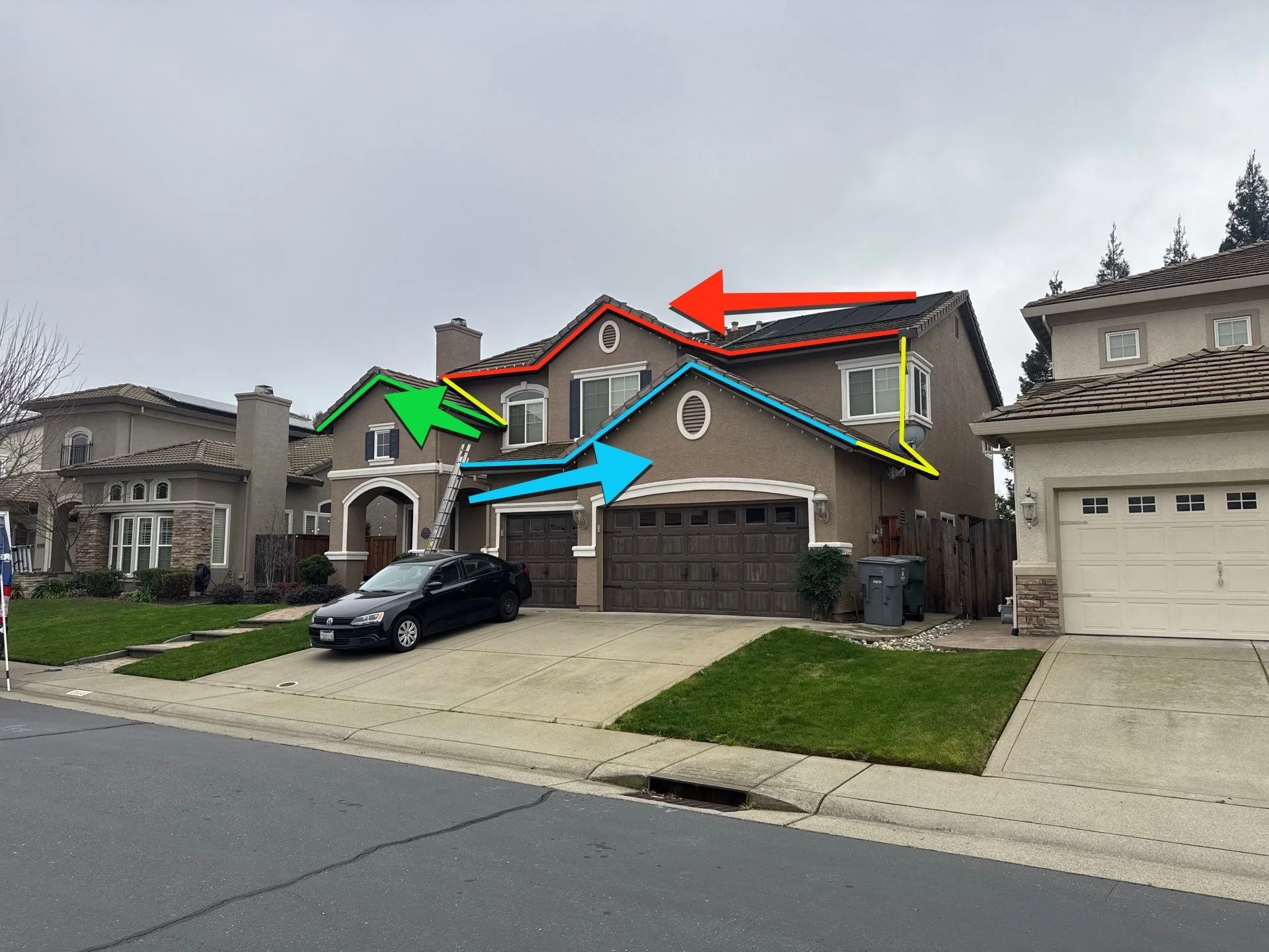 Two-story estate home with multiple gables and tile roof on Cassia Way in Rocklin, California