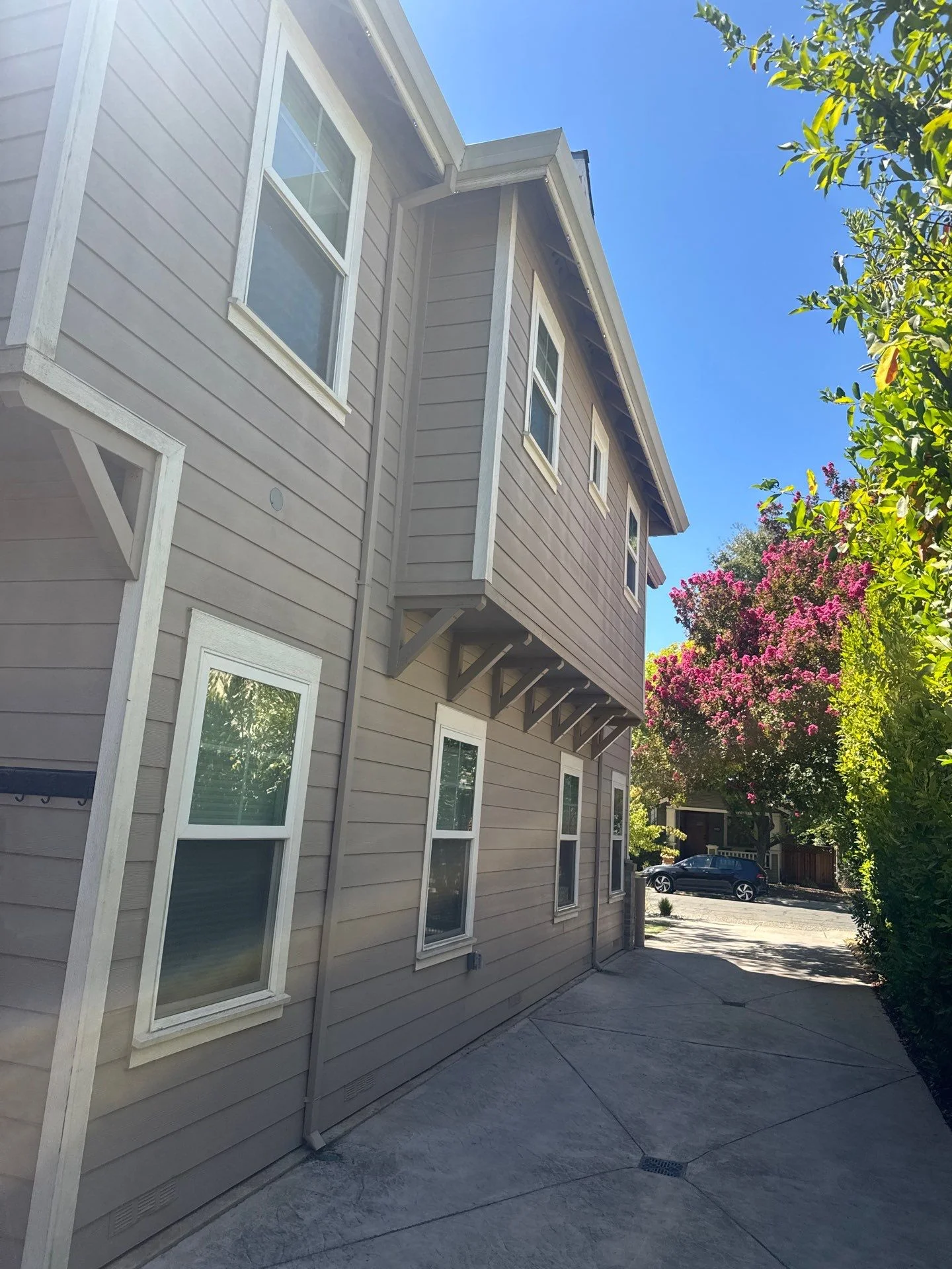 Planned permanent lighting route along the side roofline of an East Sacramento craftsman home