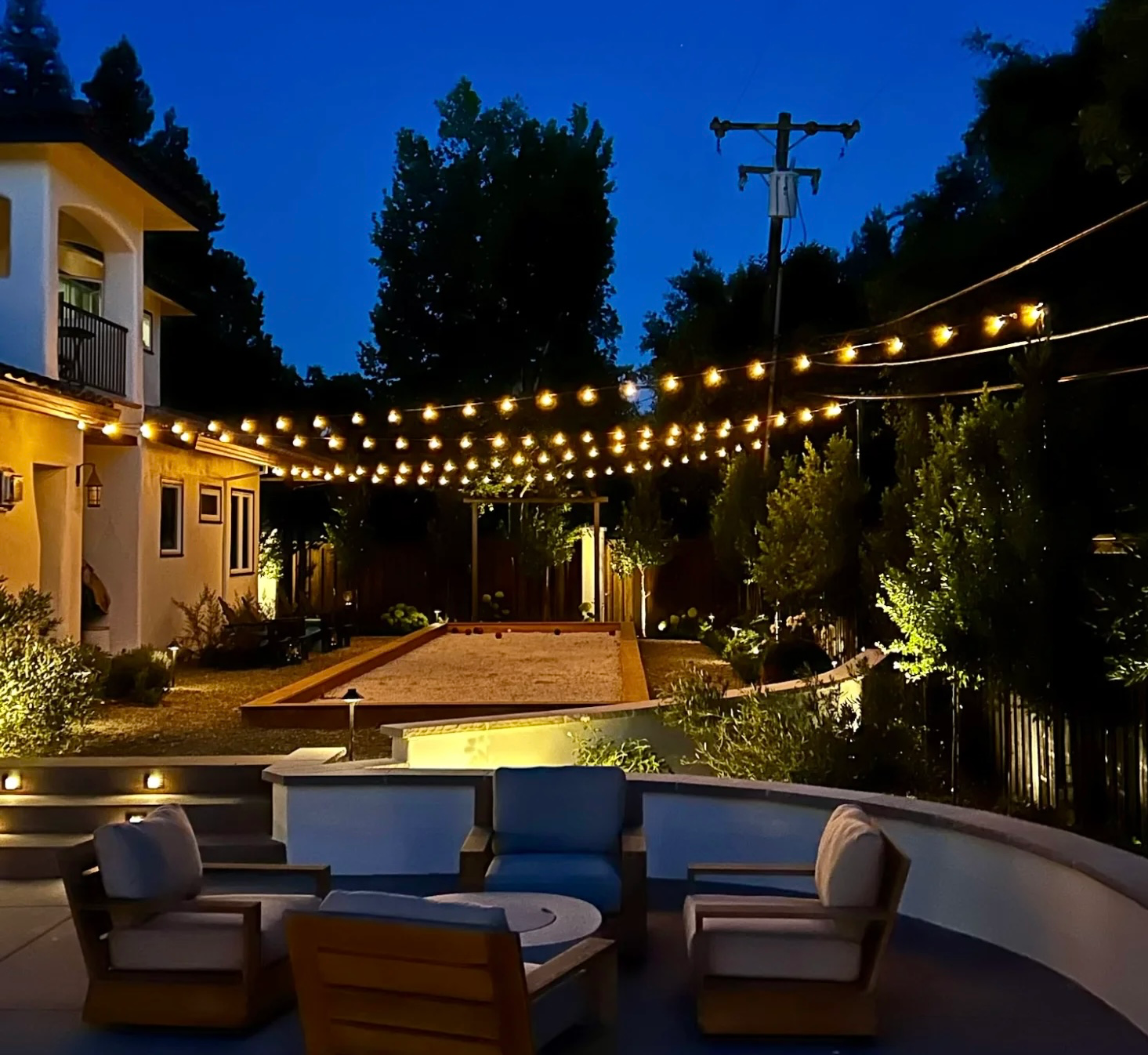 Bistro lights installed by Santa’s lights in sacramento
