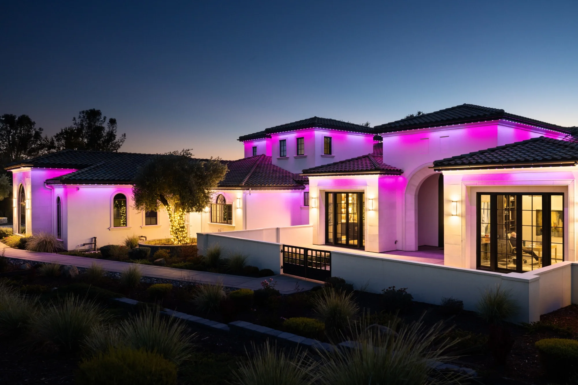 Permanent lighting installed on a custom home in Treelake Village, Granite Bay