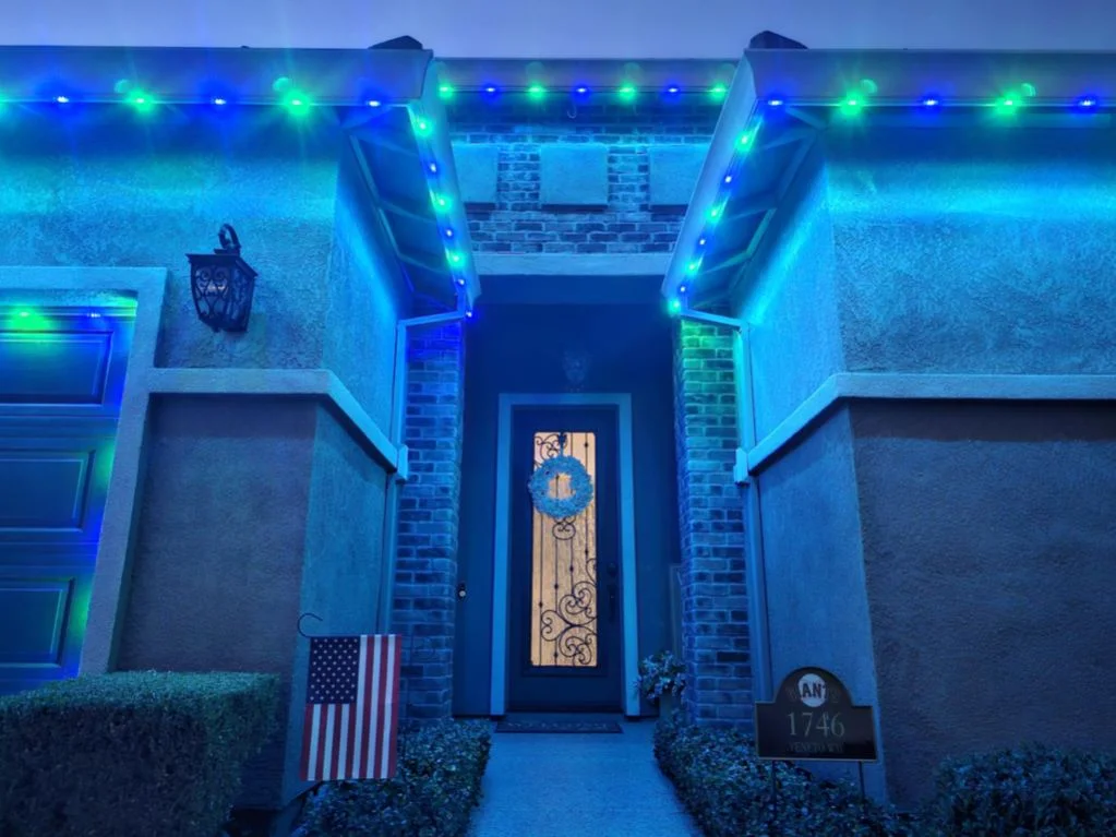 Permanent lighting switched to team colors for game day in Whitney Ranch, Rocklin